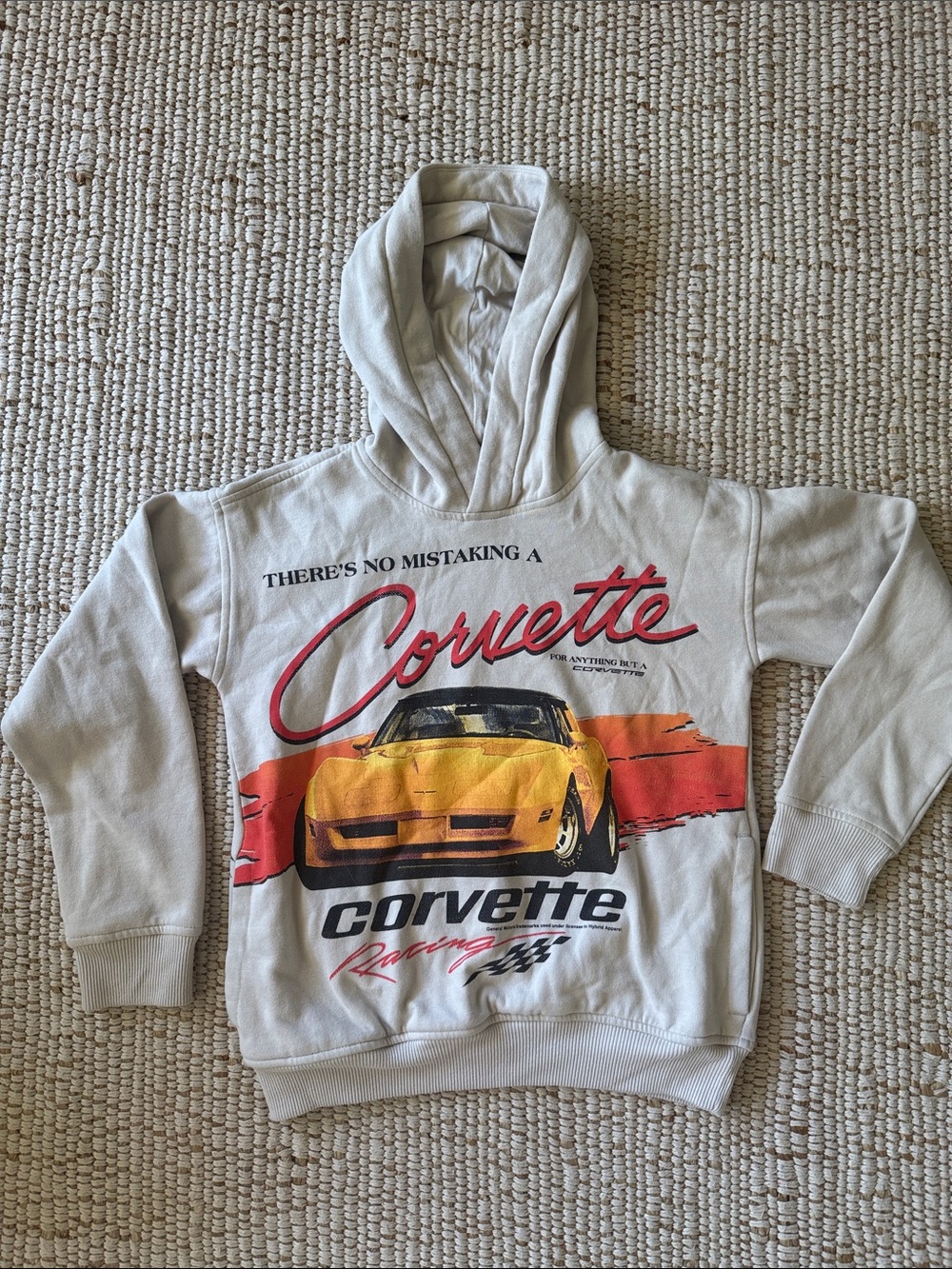 abercrombie kids White Hoodie with Yellow Corvette Graphic